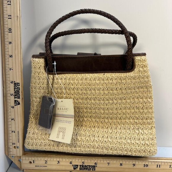 Handbags - Relic Straw Women's Woven Tote Bag Leather Handles Summer Beach Shoulder Purse